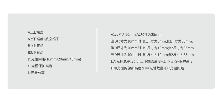 安全光柵尺寸說明